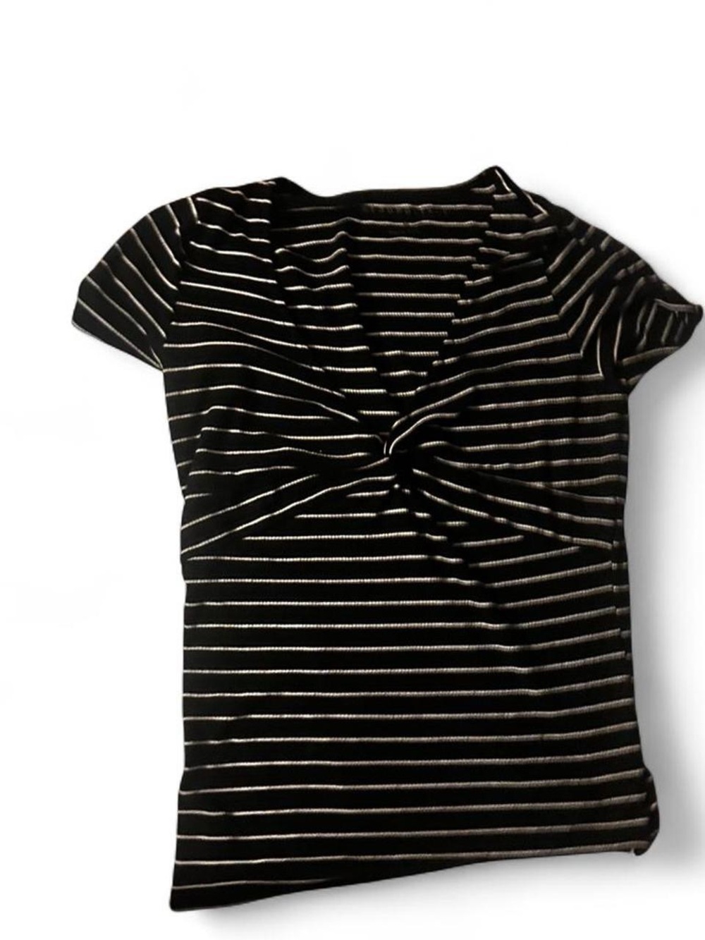 Aeropostale Black and White Striped Twist-Front Short Sleeve Top